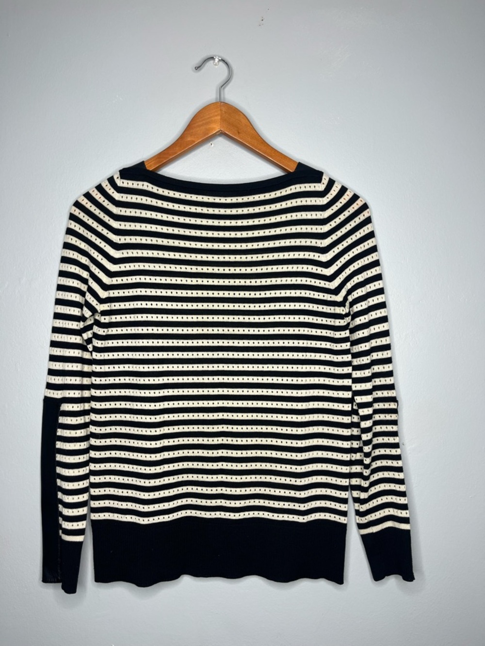 M Patmos Striped Openwork Knit Nautical Preppy Lightweight Natural Fiber Sweater